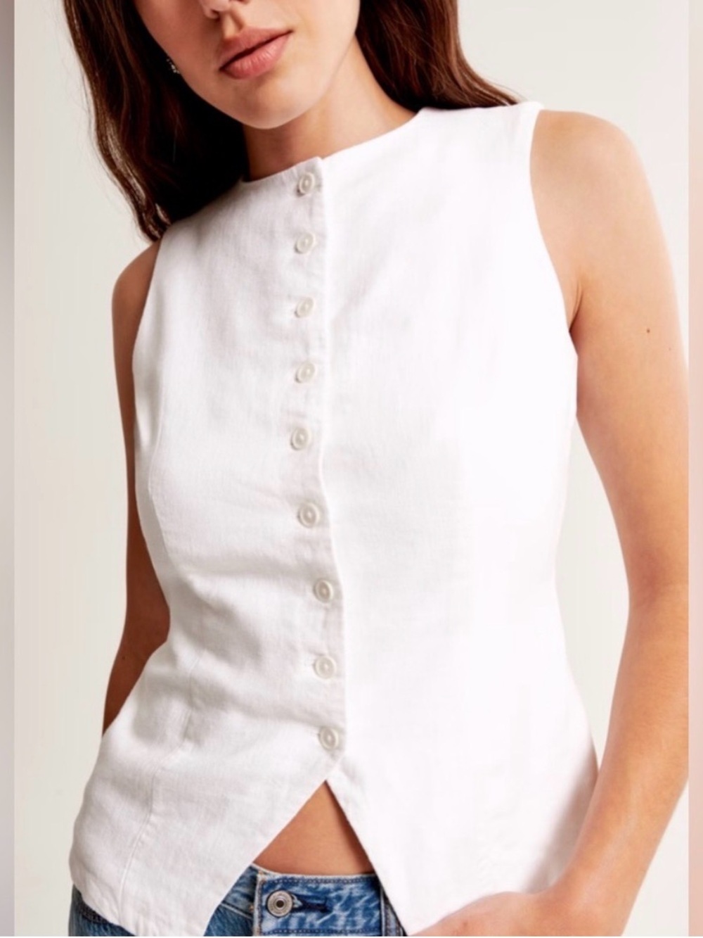 Abercrombie & Fitch Sleeveless White Button-Down Top